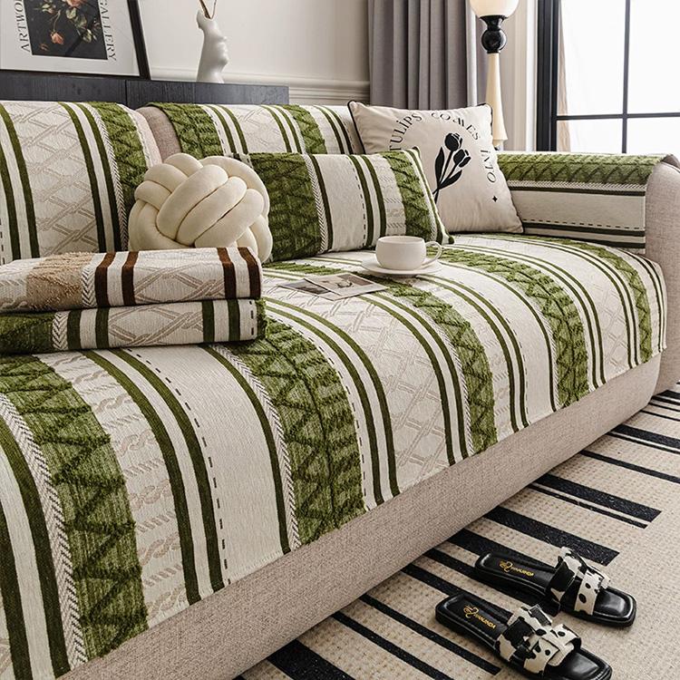 Green Tribal Geometric Stripe Chenille Sofa Cover
