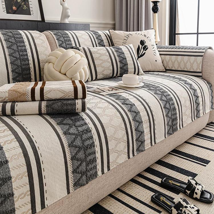 Gray Tribal Geometric Stripe Chenille Sofa Cover