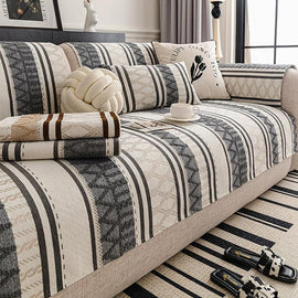 Gray Tribal Geometric Stripe Chenille Sofa Cover