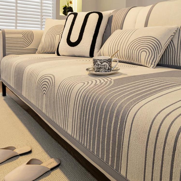 Modern Arch Pattern Chenille Non-Slip Couch Cover styled on a sofa
