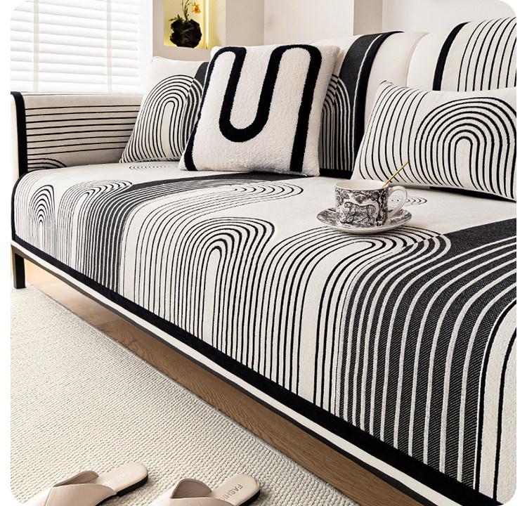 Black arch pattern chenille sofa cover — gsft-9062