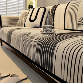Black Modern Arch Pattern Chenille Non-Slip Couch Cover