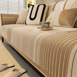 Khaki Modern Arch Pattern Chenille Non-Slip Couch Cover