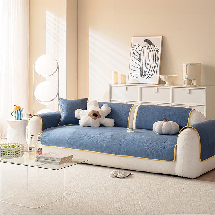 Blue heart quilted cotton cover on a light sofa — gsft-9065
