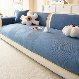 Deep Blue Sweetheart Quilted Cotton Non-Slip Couch Cover
