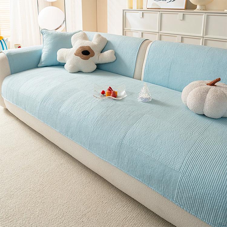 Lake Blue Sweetheart Quilted Cotton Non-Slip Couch Cover