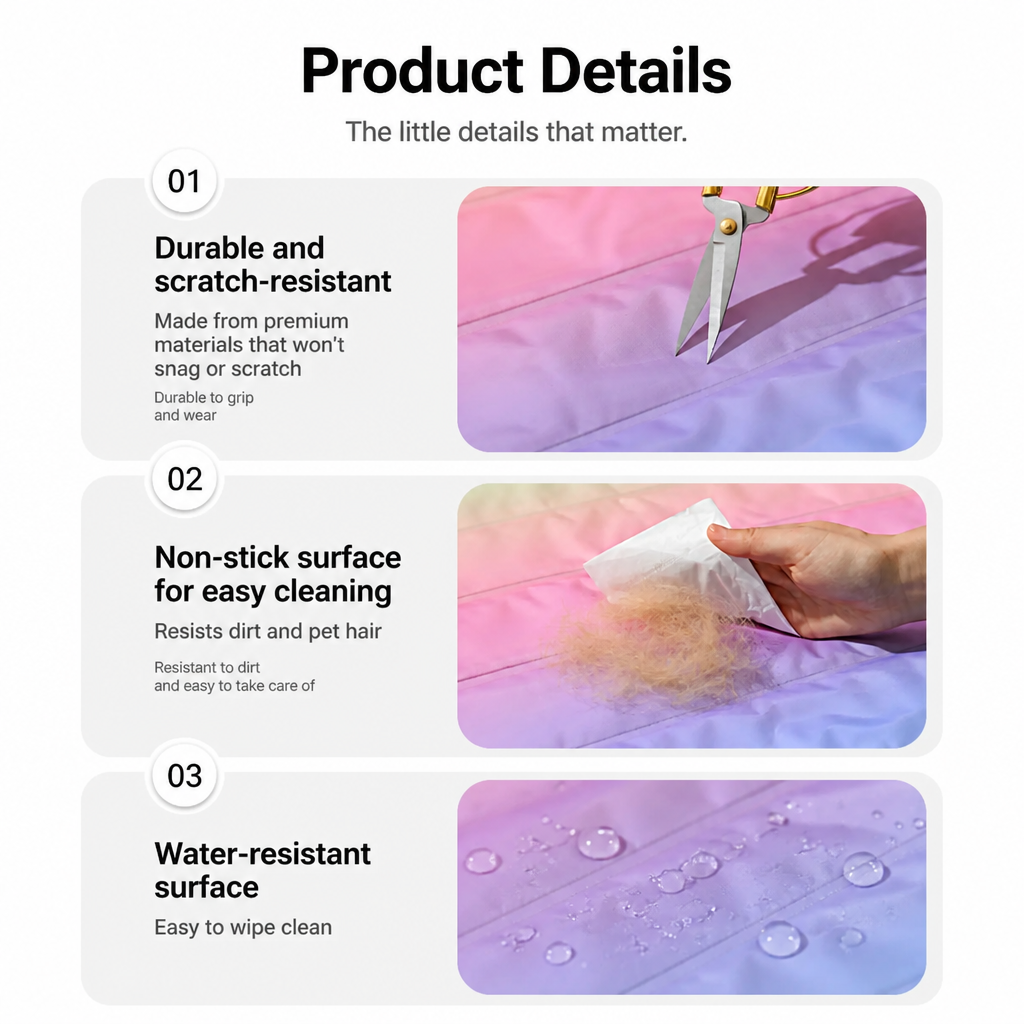 Scratch-resistant, hair-repellent and water-resistant mat details