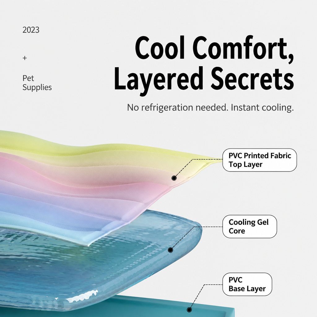 Easy-clean rainbow cooling pad shown with a resting dog