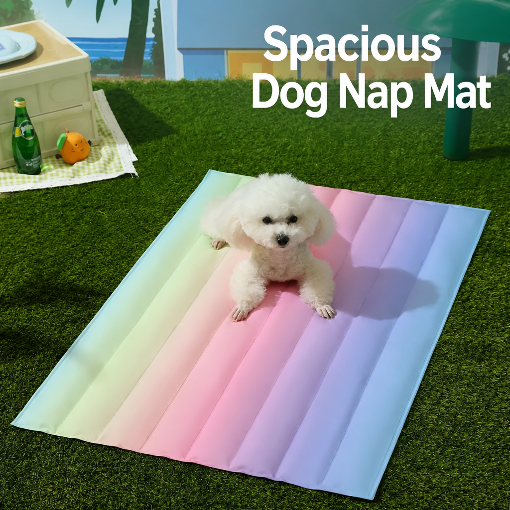 Spacious rainbow cooling dog mat with soft channel construction for summer naps Main image