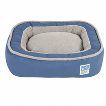 Blue and Gray plush bolster dog bed in M size