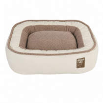 Beige and Brown plush bolster dog bed in M size