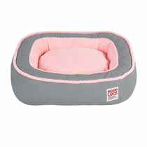 Gray and Pink plush bolster dog bed in M size