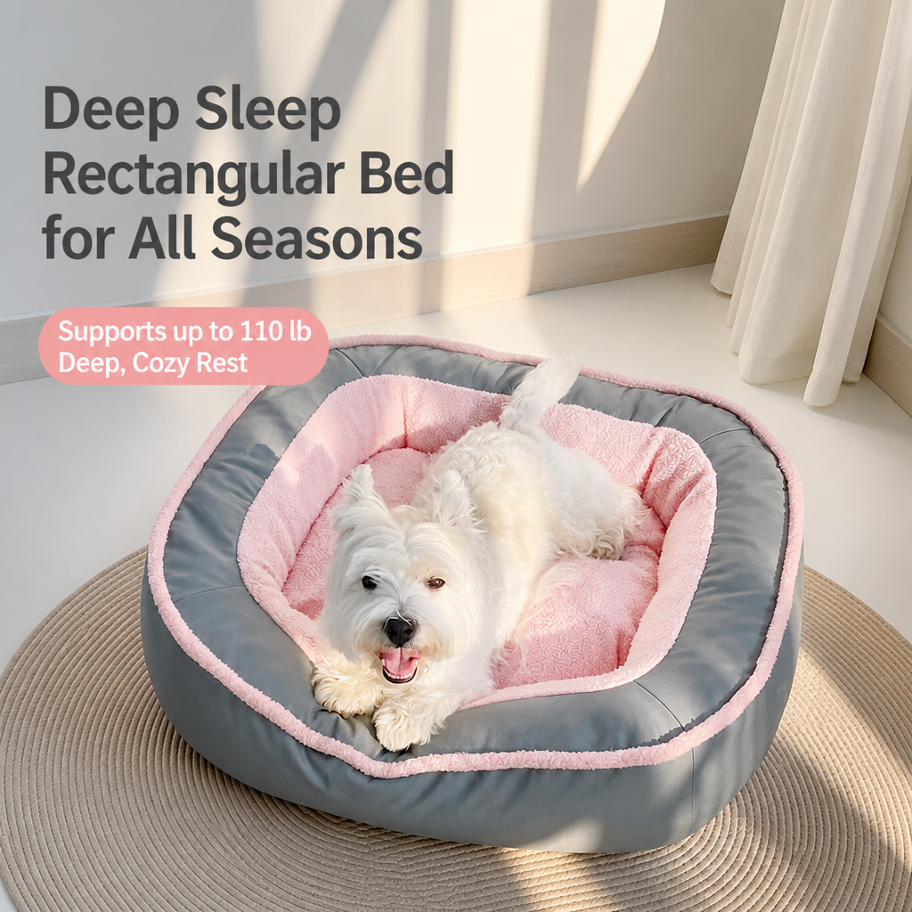 All-season rectangular deep-sleep bed for dogs with supportive raised sides