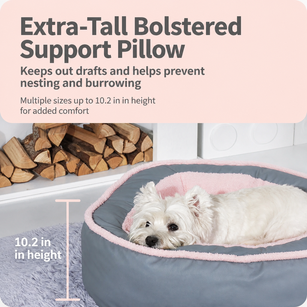 Large bolster dog bed gives pets space to stretch and turn