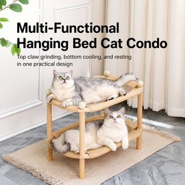 Multifunctional two-level cat condo for scratching, cooling, lounging and sleep