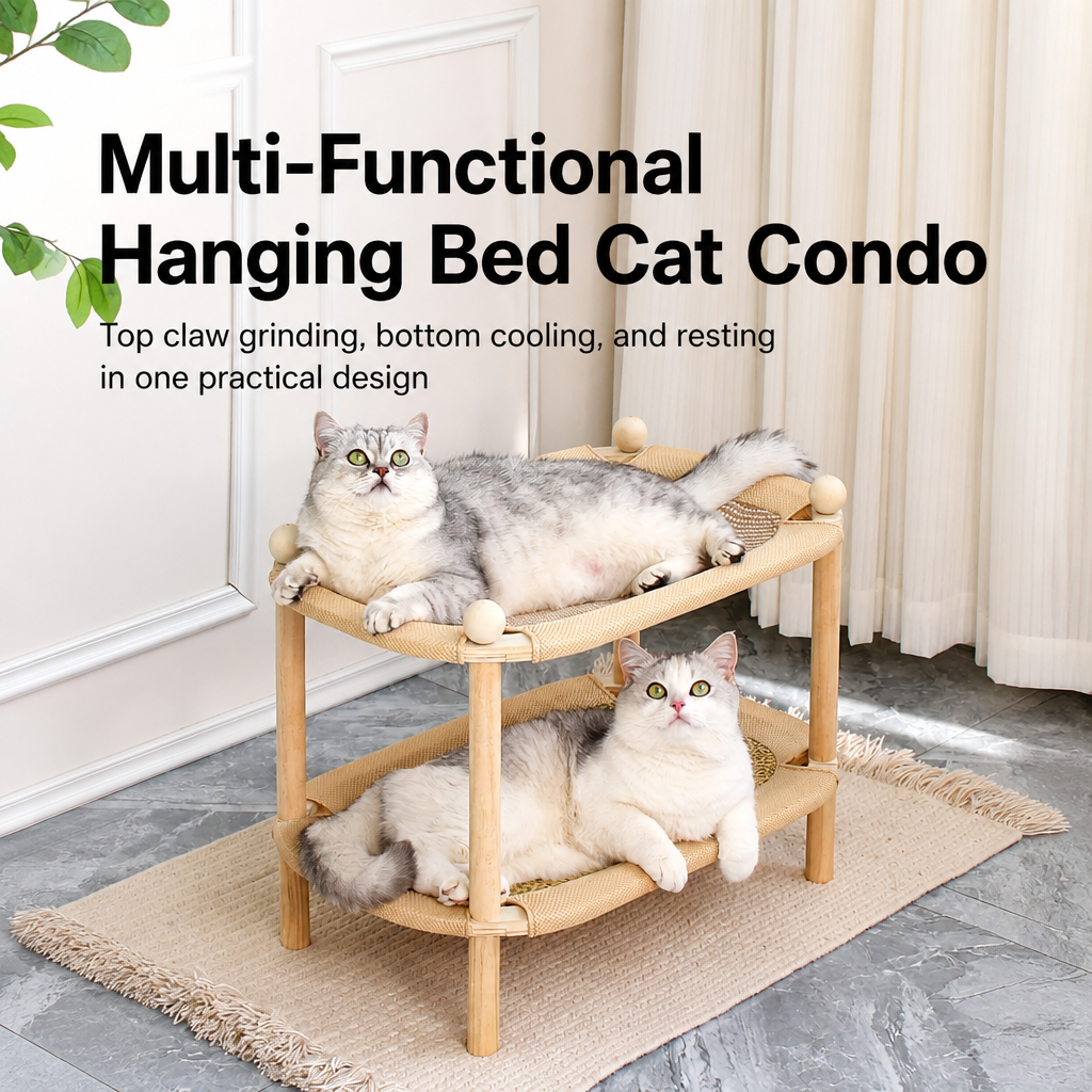 Multifunctional two-level cat condo for scratching, cooling, lounging and sleep
