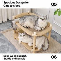 Spacious two-level cat bed with solid wood support