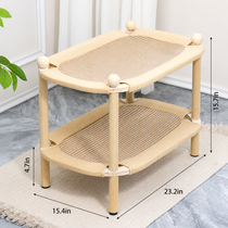 Natural wood two-tier cat hammock fitted with sisal scratch mats on both levels