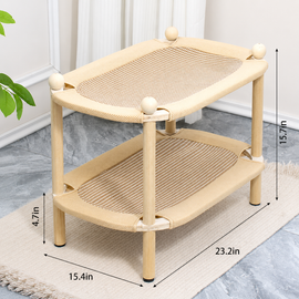 Natural wood two-tier cat hammock fitted with sisal scratch mats on both levels
