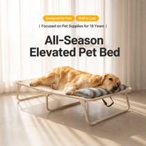 All-season foldable elevated dog bed with supportive striped bolster