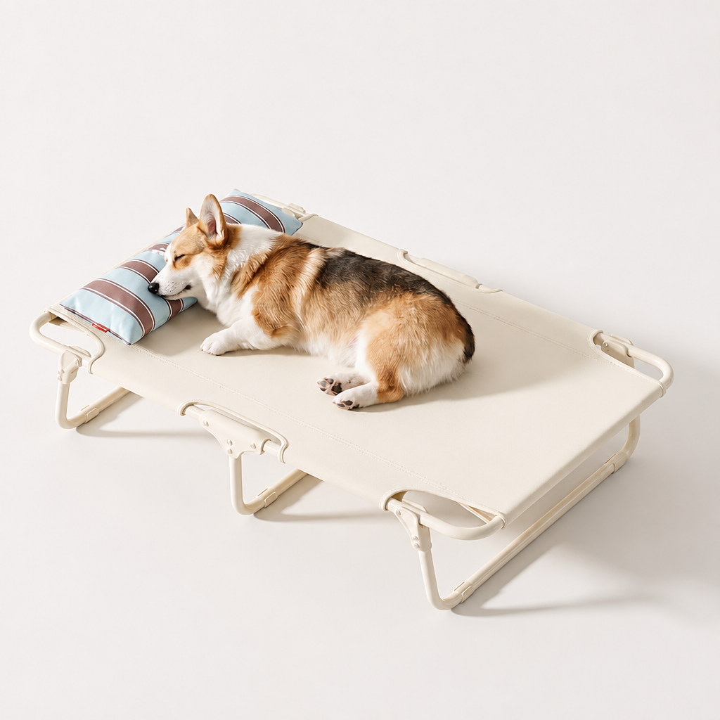 Reinforced corners secure the fabric to the folding frame