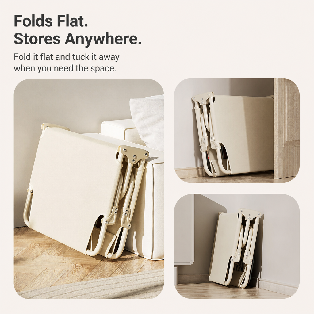 Elevated dog bed folds flat for compact storage