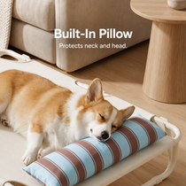 Easy-clean beige dog cot surface with reinforced stitching
