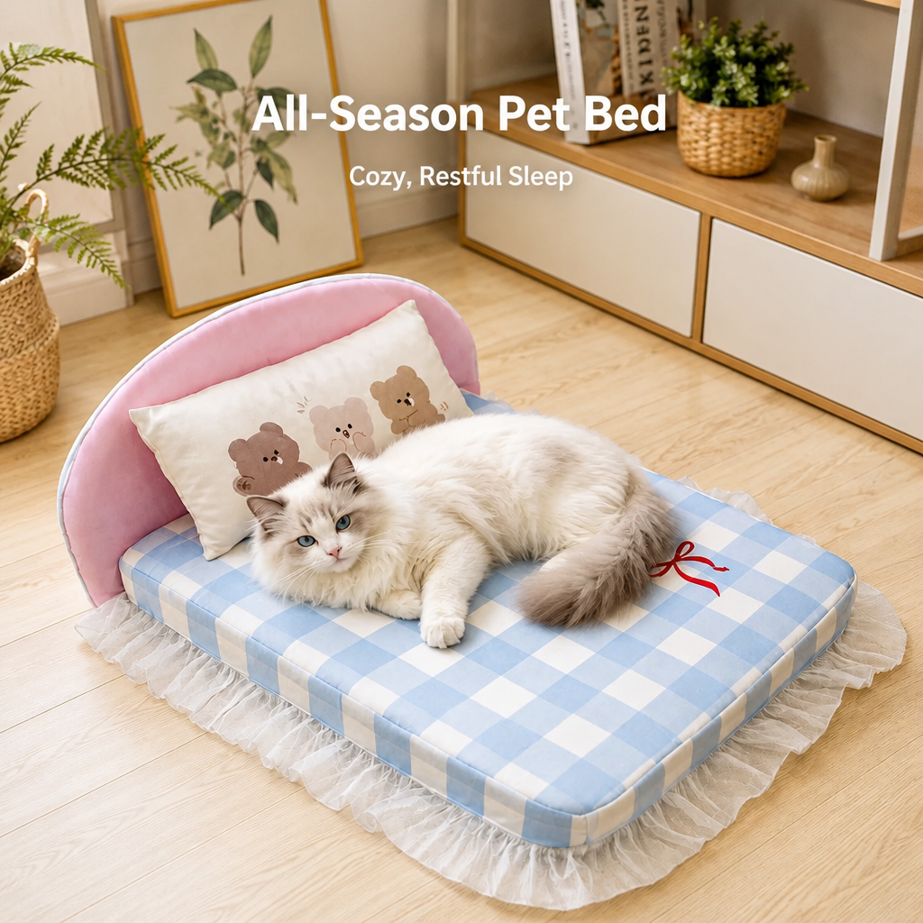 All-season cat sofa bed shown as a cozy indoor sleeping space