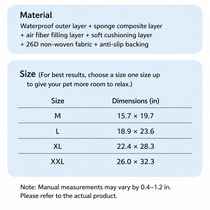 Cat sofa bed size chart and layered material construction