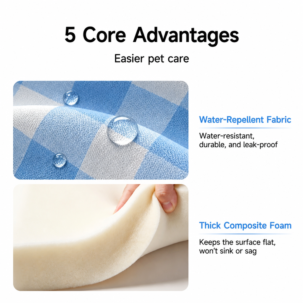 Water-repellent fabric and thick composite foam layers of the pet sofa bed