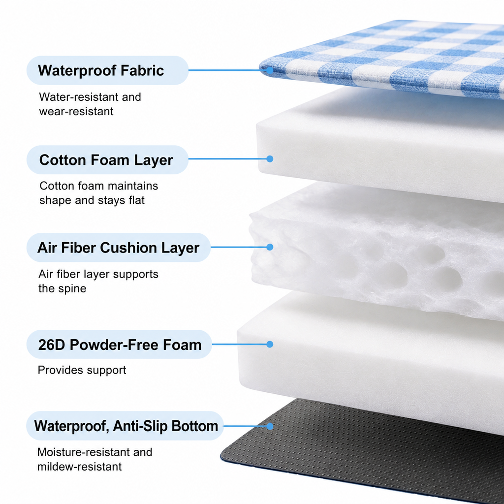 Easy-clean waterproof outer layer shown in close detail