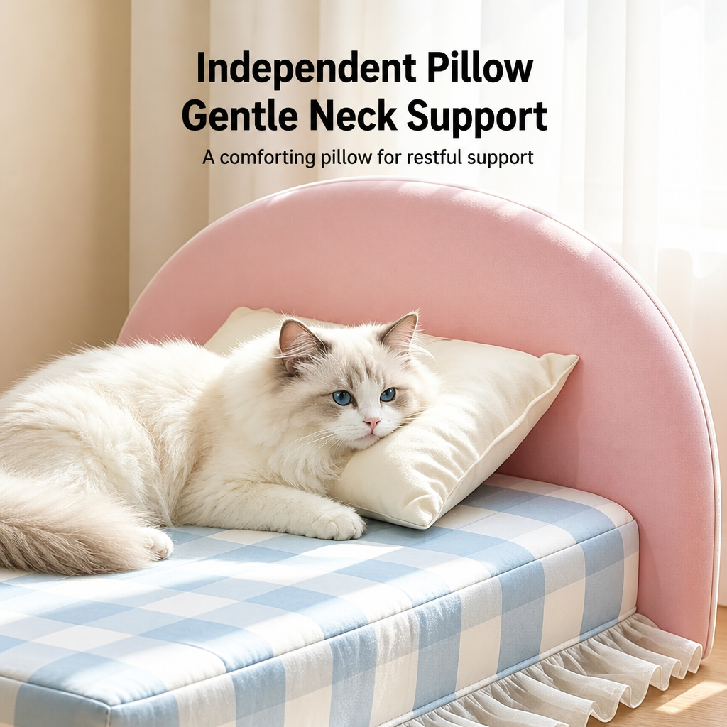 Removable pillow offers gentle neck support for cats and small dogs
