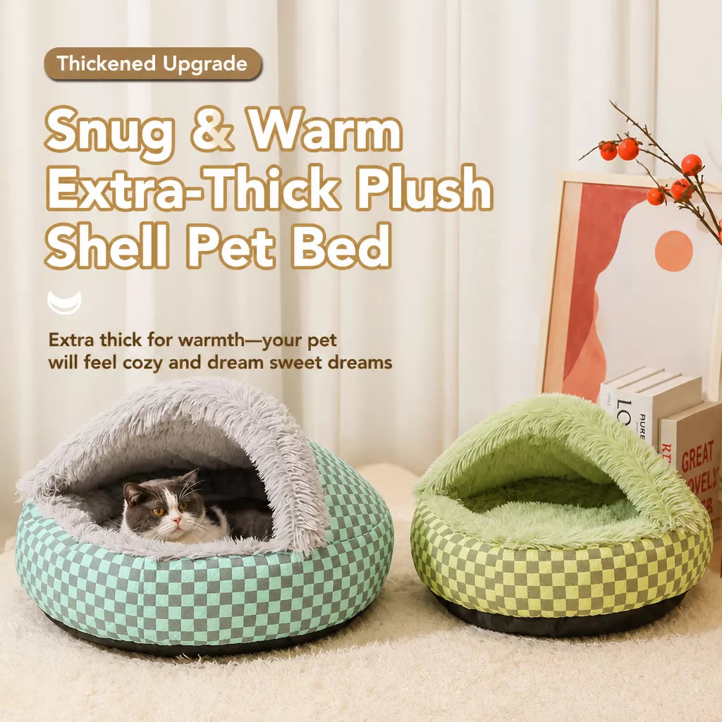 Semi-Enclosed Shell-Style Pet Bed for Cats & Dogs