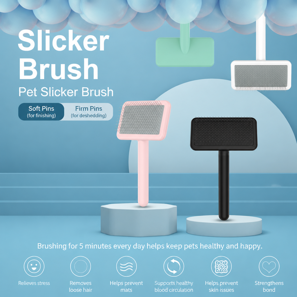 Pet Slicker & Pin Brush for Detangling and Coat Care