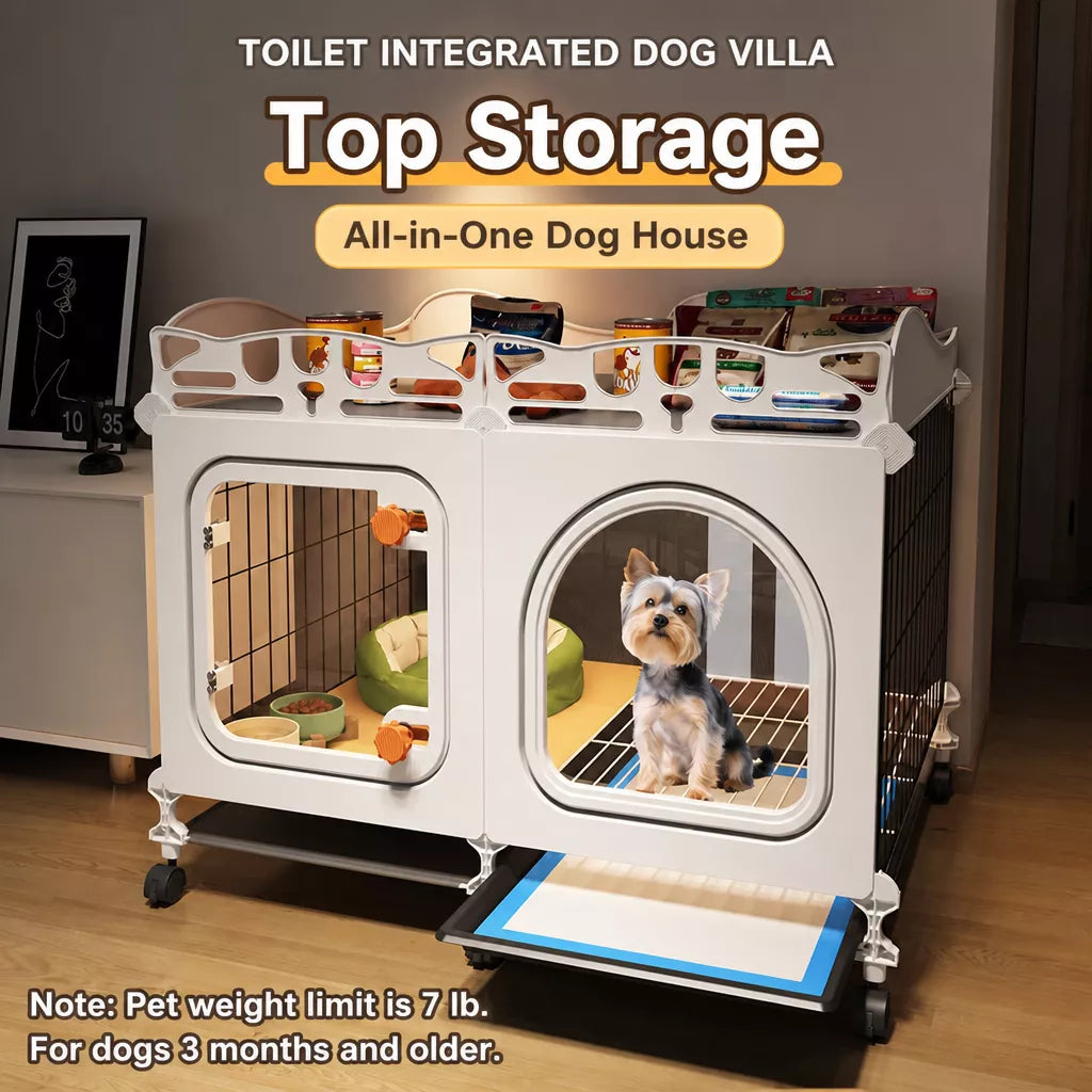 Small Dog Crate with Separate Toilet Area & Storage Pen