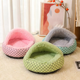 Semi-Enclosed Shell-Style Pet Bed for Cats & Dogs