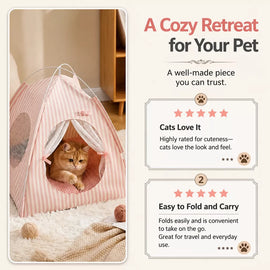 Indoor Cat & Dog Tent Bed with Removable Washable Cushion