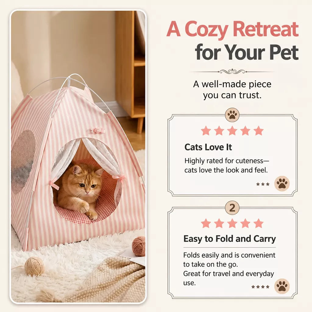 Indoor Cat & Dog Tent Bed with Removable Washable Cushion