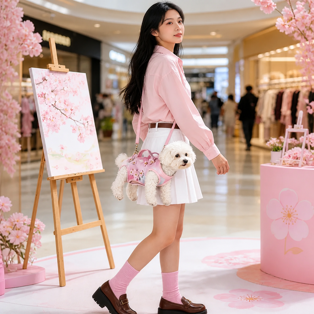 Cherry Blossom Wearable Dog Carrier Harness with Shoulder Strap