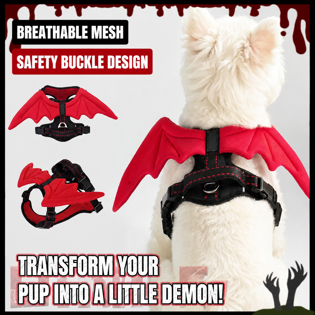 Breathable Demon & Angel Wing Dog Harness with Optional Leash