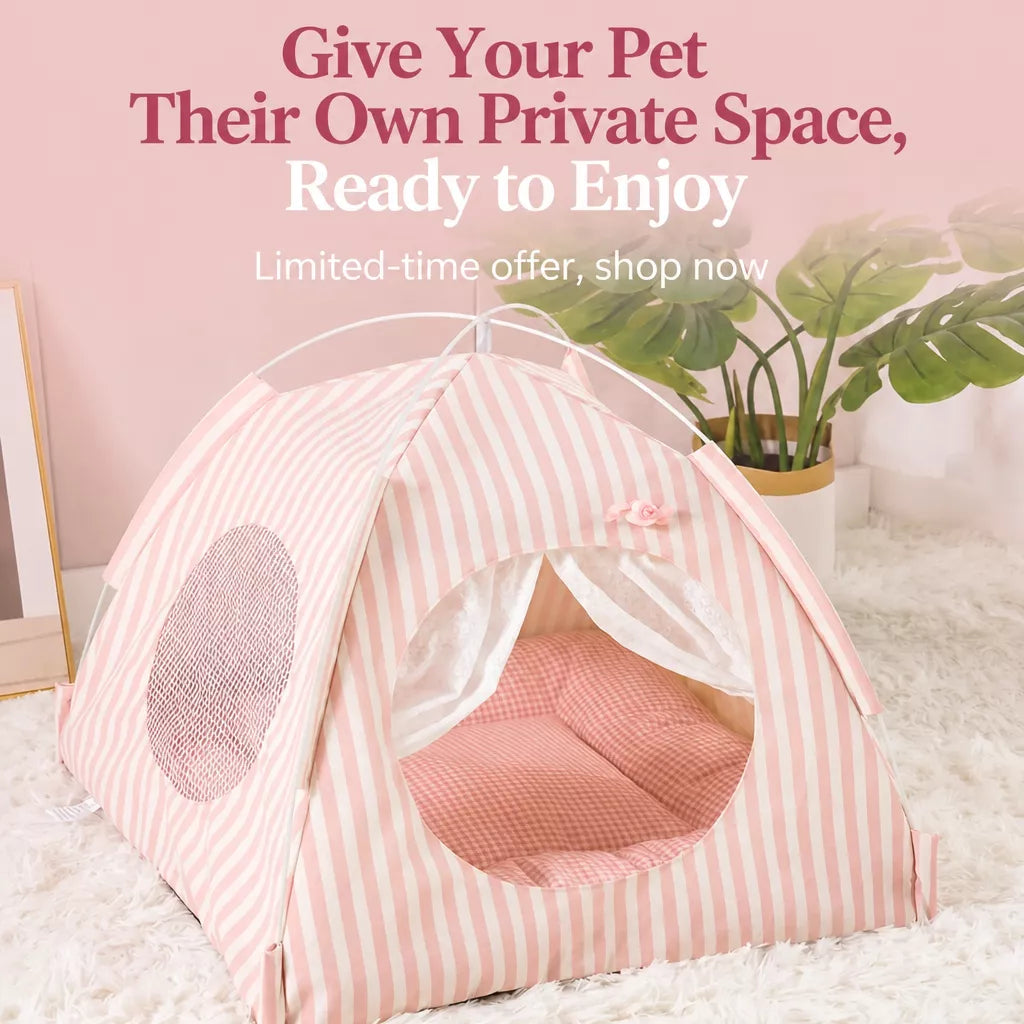 Indoor Cat & Dog Tent Bed with Removable Washable Cushion