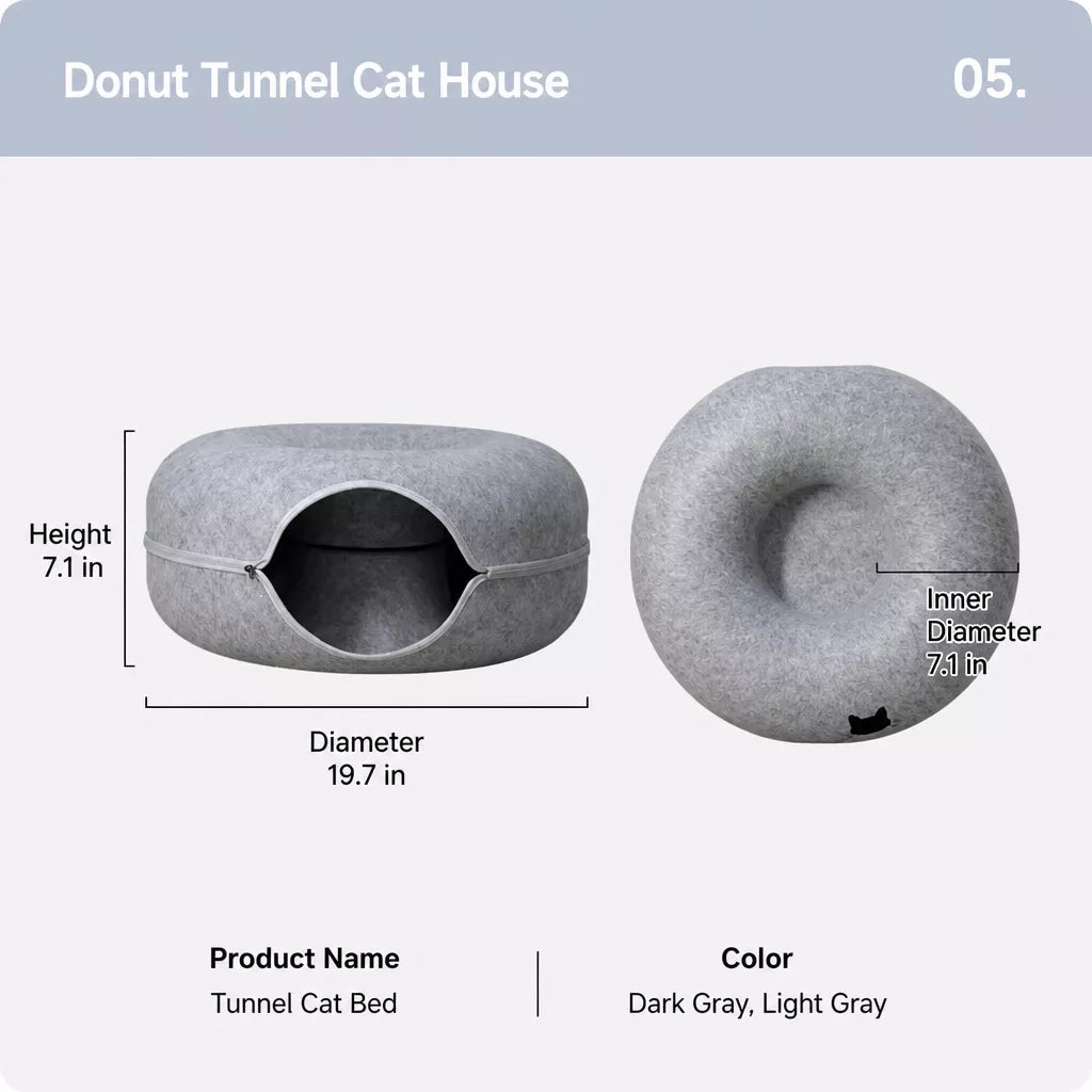 Enclosed Donut Cat Bed with Tunnel