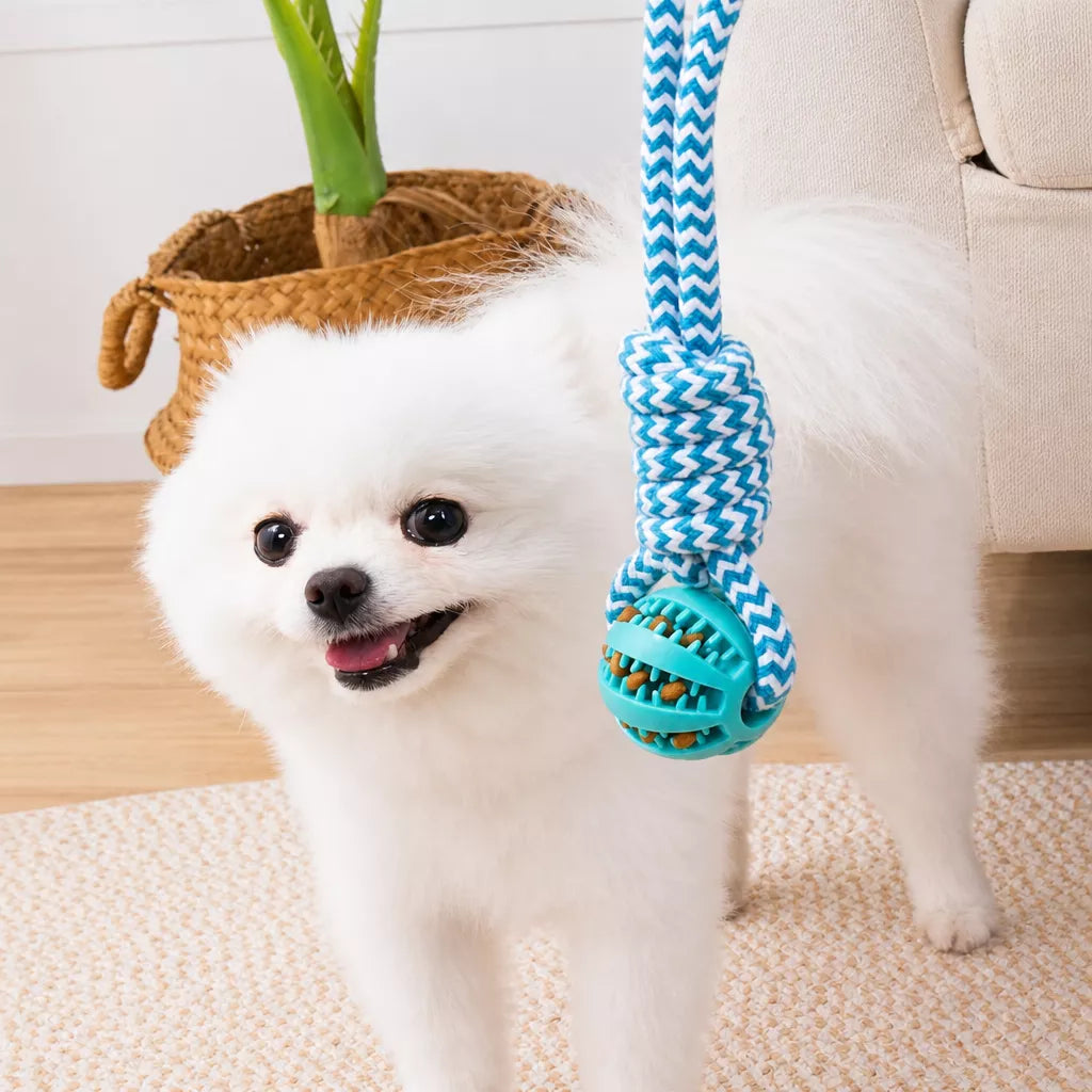 Rope Dog Tug Toy with Treat-Dispensing Ball for Medium and Large Dogs