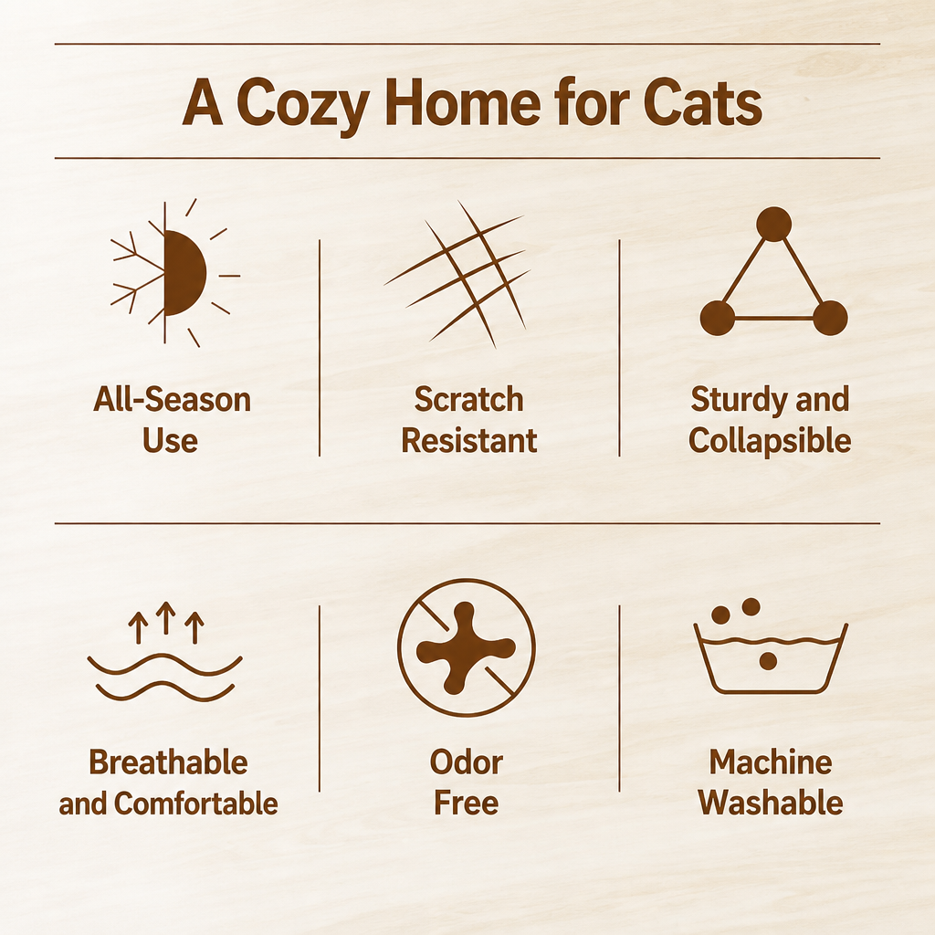 Collapsible Breathable Cat Tent Bed with Rattan-Style Mat