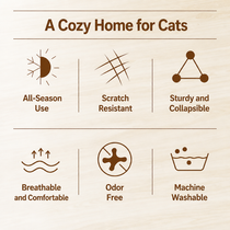 Collapsible Breathable Cat Tent Bed with Rattan-Style Mat