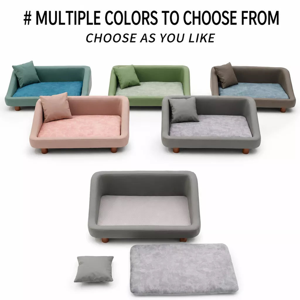 Pet Sofa Bed with Headrest and Removable Cover