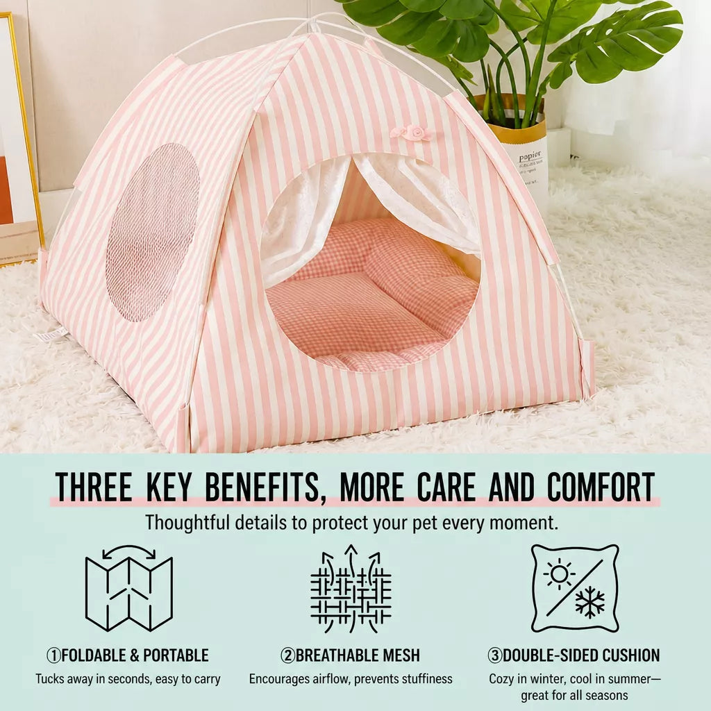 Indoor Cat & Dog Tent Bed with Removable Washable Cushion