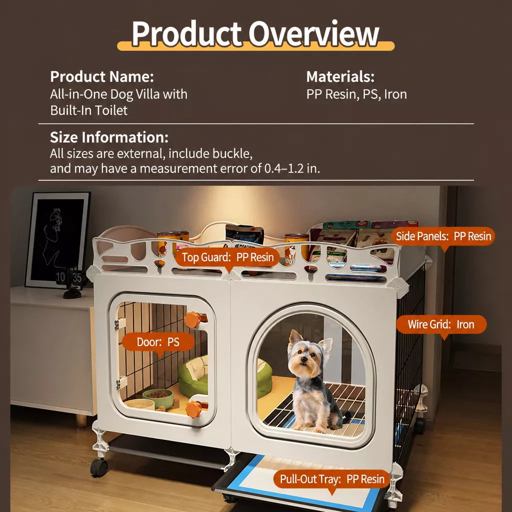 Small Dog Crate with Separate Toilet Area & Storage Pen