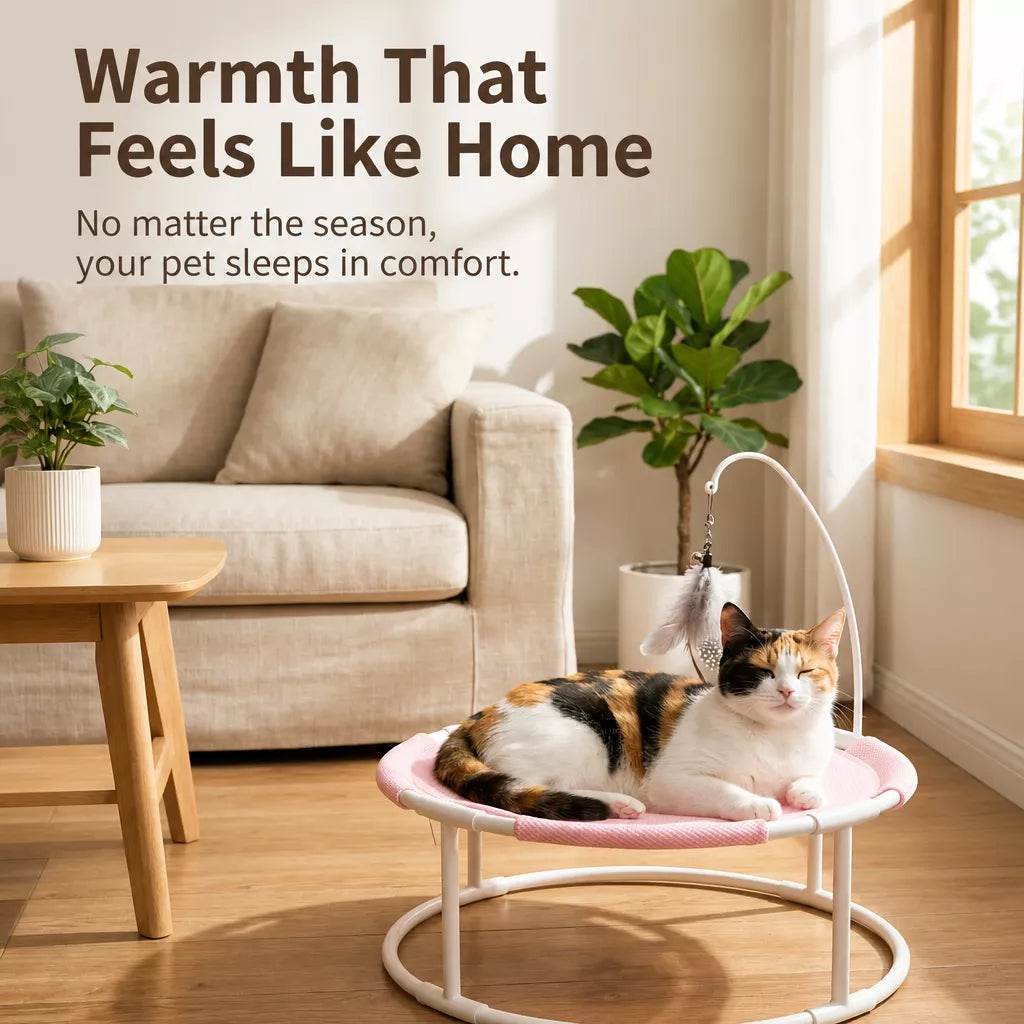 Round Pet Bed with Hanging Toy