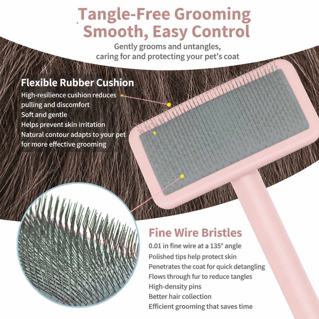 Pet Slicker & Pin Brush for Detangling and Coat Care
